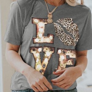 NWT Gray Crew Neck LOVE Letter Printed Tee